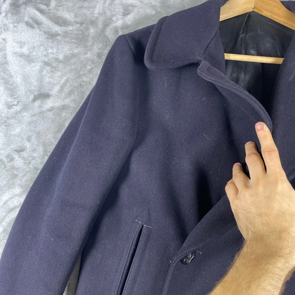 Vintage 60s US Navy Pea Coat Men 34 Navy Wool Double Breasted 1967 Jacket